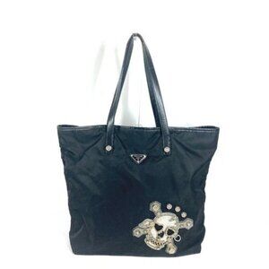 PRADA skull logo Shoulder Bag Tote Bag Nylon / Leather Black